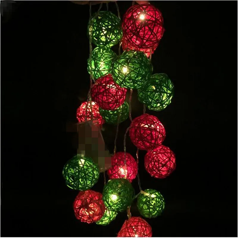 

5M 28 Red Green Rattan Ball LED String Fairy Lights for Kid's Bedroom Nursery Party Christmas Wedding Decorations