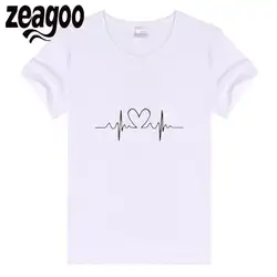 Zeagoo сердце Повседневное одноцветное Plain Crew Neck Slim Fit мягкий короткий рукав Футболка белая Для женщин ЭКГ