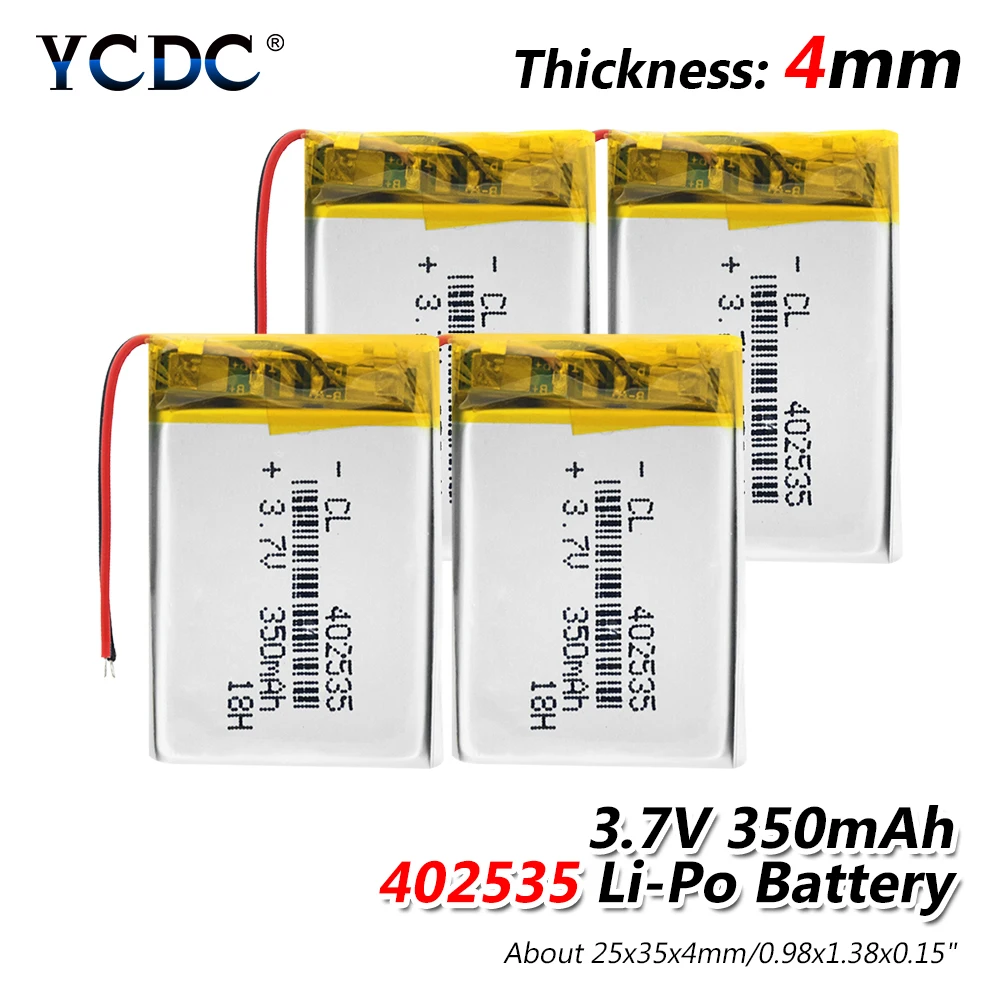 1/2/4x перезаряжаемые 3,7 V 350mAh литий-полимерные батареи 402535 Li-Po аккумулятор с модулем Pcb 3,7 вольт 35x25x4 мм литий-ионный аккумулятор