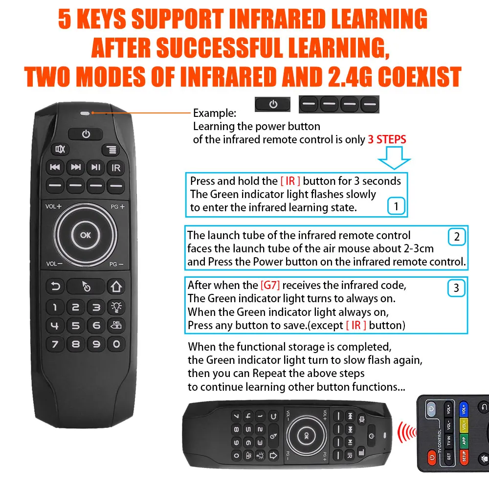 Беспроводная мини клавиатура с подсветкой Air Remote Mouse 5 кнопок ИК обучающая Мини