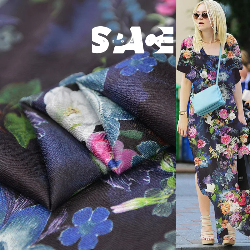 

Flower digital printed silk fabric stretch silk charmeuse satin 100cm*103cm