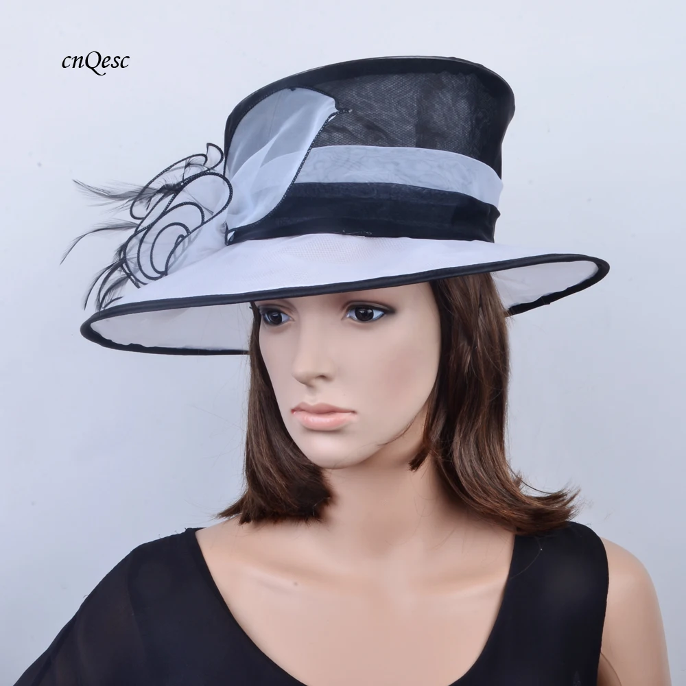 Белая черная органза шляпа вуаль для невесты sinamay шляпа Свадебный церковный шляпа Кентукки Дерби шляпа