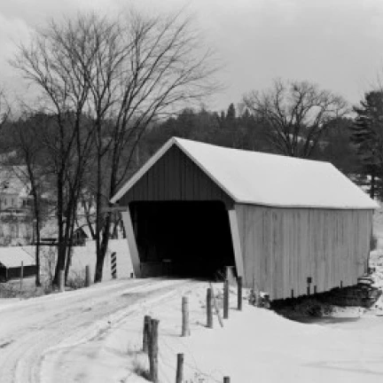USA  Vermont  Covered bridge in winter Poster Print (24 x 36)