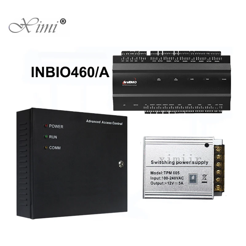 

Inbio460 4 Doors Access Control Panel ZK Fingerprint Door Access Control System With Power Supply Box TCP/IP Door Control System