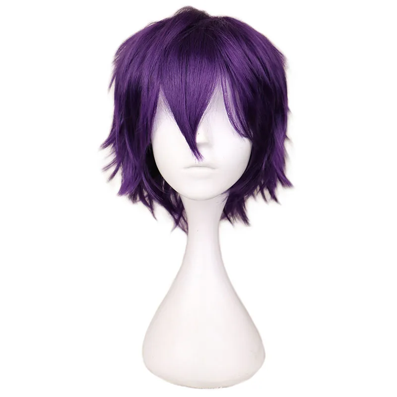Qqxcaiw Для мужчин короткие Косплэй темно-фиолетовый парик жаропрочных Синтетические волосы полный Искусственные парики