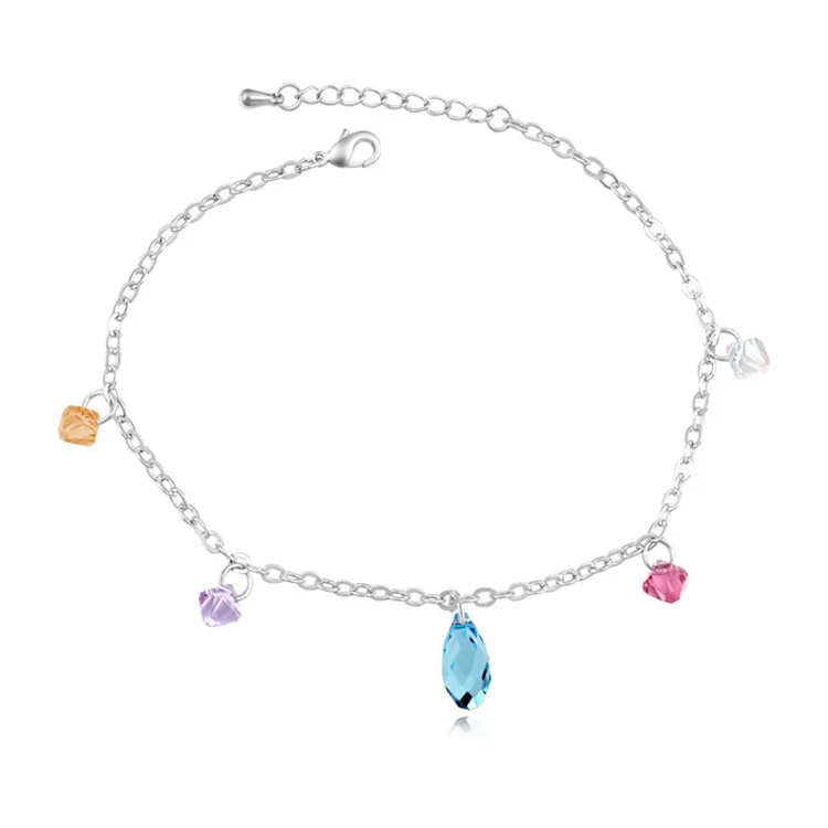 2016 Austrian Crystal Colorful Drop Charm Anklet Women Silver Plated Mujer DIY fashion font b Jewelry