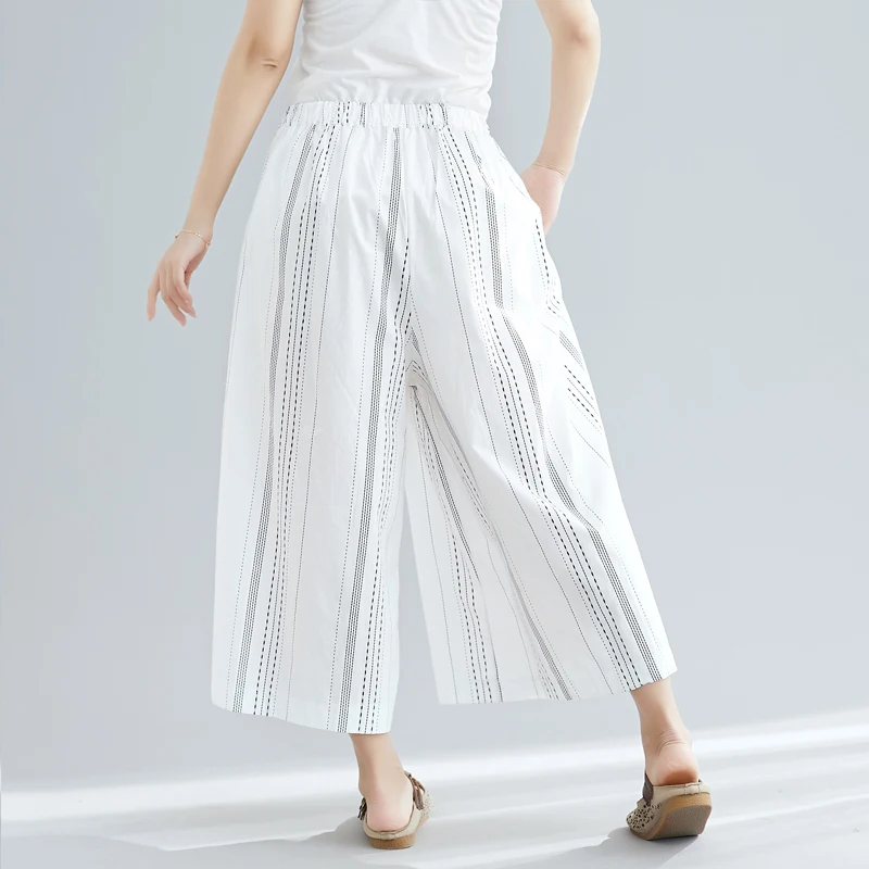 #0648 Summer Striped Wide Leg Pants Women Black White Korean Style Casual Vintage Baggy Pants Thin Trousers Ladies Loose