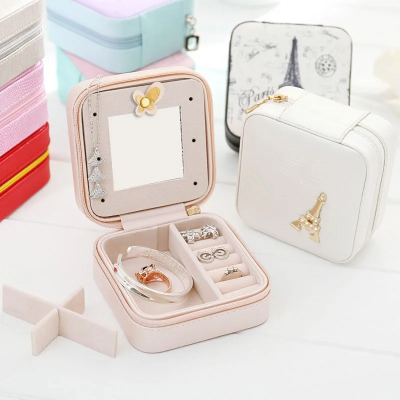 

new hot Leather box carry jewelry box Portable style Cosmetic Case Ornaments makeup organizer birthday present wedding multilaye