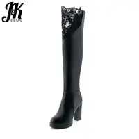 J&K Big Size 34-43 New Arrive Sexy Lace Over the Knee Boots Women High Heels Platform Winter Boots Zipper Footwear Shoes Woman