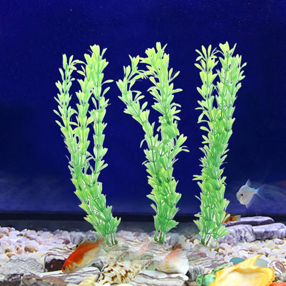 3Pcs/Set Aquatic Plants With Stable Stone Base Artificial Green Plant