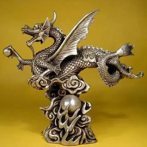 

THE RARE TIBET SILVER FLY DRAGON STATUE (A0314)