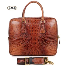 J.M.D New Style Genuine Cow Leather Brown Color Crocodile Pattern Unique Design Multifunction Laptop Bag Handbag 7366B