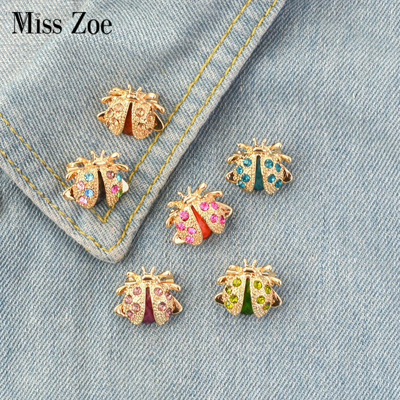 

Colorful Rhinestone Ladybug Brooch pin Cartoon Ladybird Lapel pin Clothes coat shirt bag Insect Jewelry Gift for Kids Women