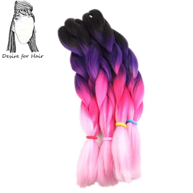 Desire for hair 10 упаковок в партии 24 дюймов 100 г термостойкие синтетические ombre jumbo плетение коробка волос красный оранжевый розовый зеленый - Цвет: P4/613