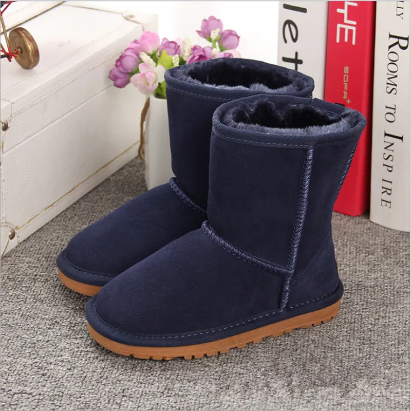 Boys and Girls Australia Style Kids Snow Boots Waterproof Slip-on Children Winter Cow Leather Boots Brand Ivg EU 21-35