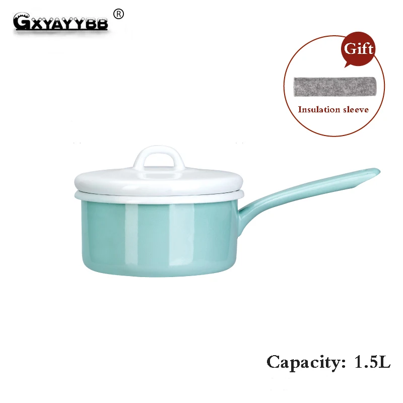 

1.5L/3.4L/5.4L Enamel Soup Pot Porcelain Milk Cooking Pan with Lid Wooden Handle Cookware Kitchen Tools for Gas Induction Cooker