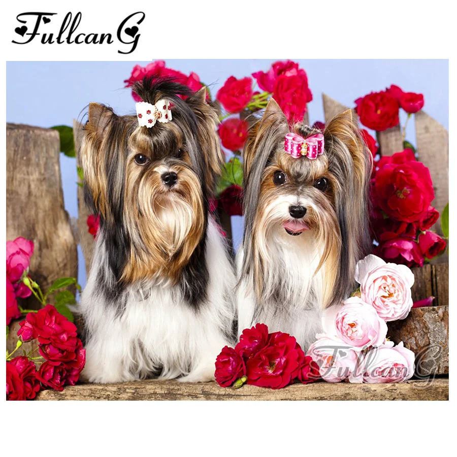 Fullcang diy diamond painting yorkshire terrier dogs  rose full Fullcang diy diamond painting yorkshire terrier dogs  rose full