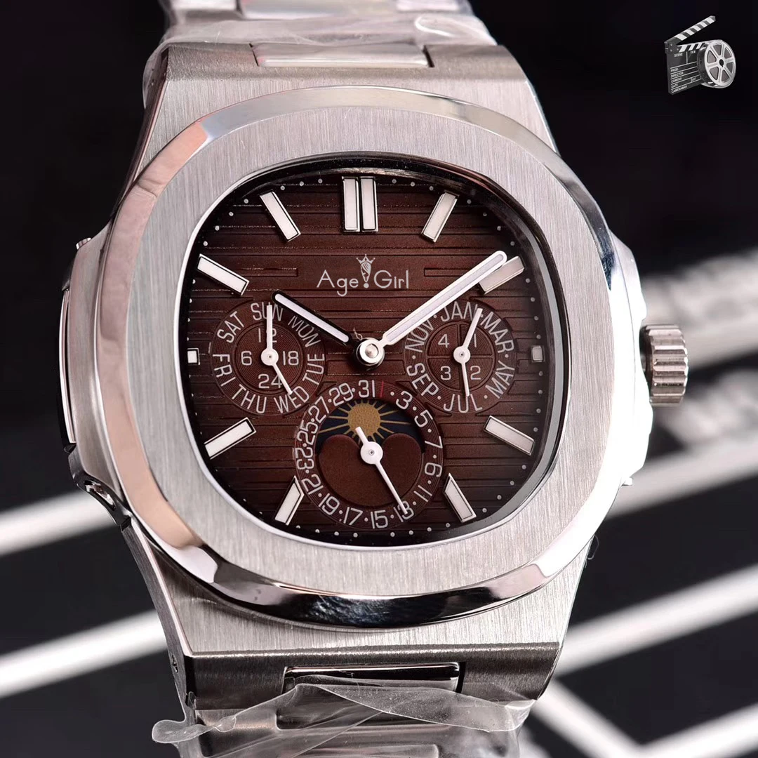 

Luxury Brand New Automatic Mechanical Men Sapphire Silver Stainless Steel Transparent Moon Phase Watch Black Blue Limited Sport