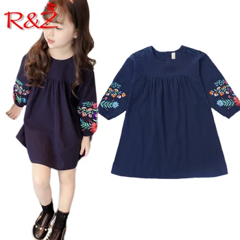 

R&Z 2019 Spring and Autumn New Girls Dress Puff Sleeve Embroidered Long Sleeve Dress Medium Girl Korean Dress