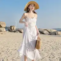 スパゲッティストラップ背中夏ボヘミアンビーチドレス帝国セクシーな女性のドレス純粋な色 A ラインホワイト Vestidos Verano に 2019