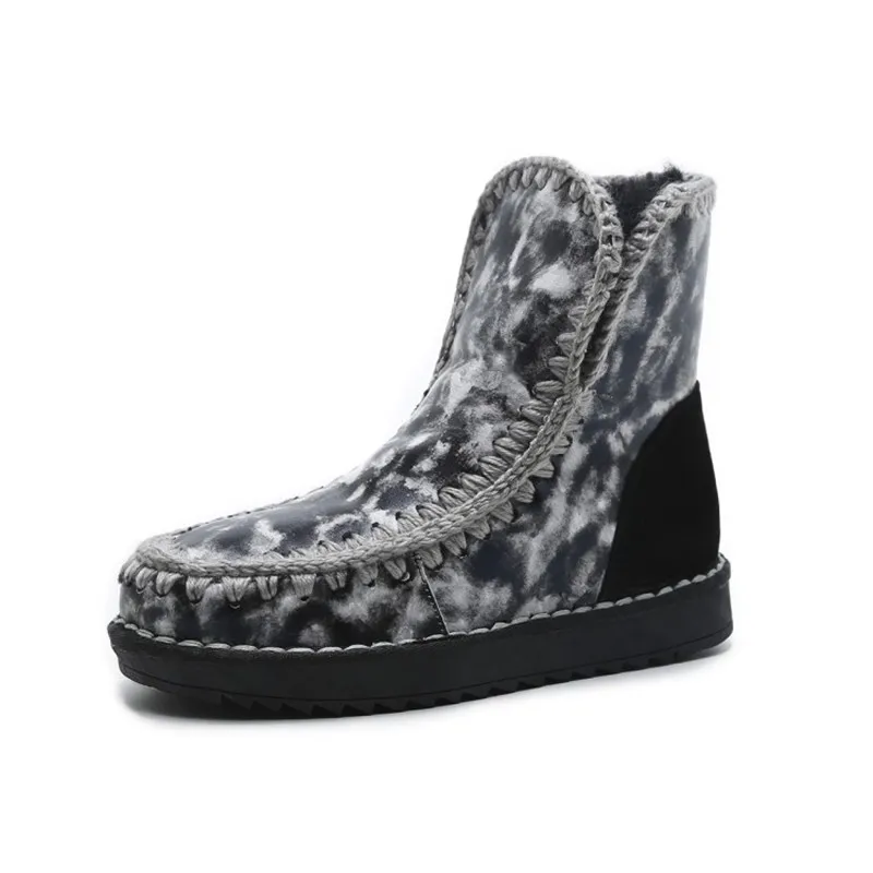 

2018 JiaoDianWuBu Autumn And Winter New Leather Snow Boots Warm Wool Short Ankle Boots Sapato Feminino Chaussures Femme 35-42