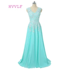 Бирюзовые вечерние платья А-силуэта с глубоким v-образным вырезом из шифона с кружевной аппликацией Robe De Soiree женское длинное вечернее платье для выпускного вечера