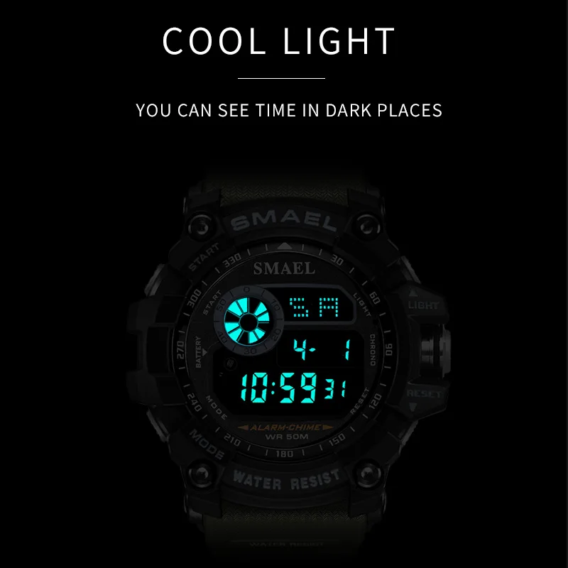 SMAEL Digital Watches Men Big Dial Sport Watch Running 50M Waterproof LED Clock Digital Watch Light 8010 Men Digital Watch Sport