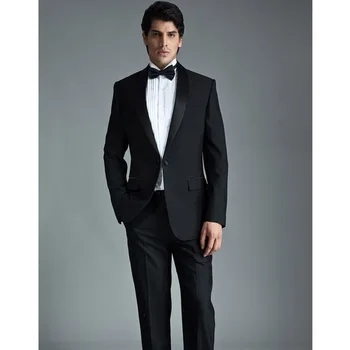 

Tailor Made Suits Modern Black Men Suits For Wedding Shawl Lapel Grooms Tuxedos Mens Suits Slim Fit Groomsmen (Jacket+Pants)G65