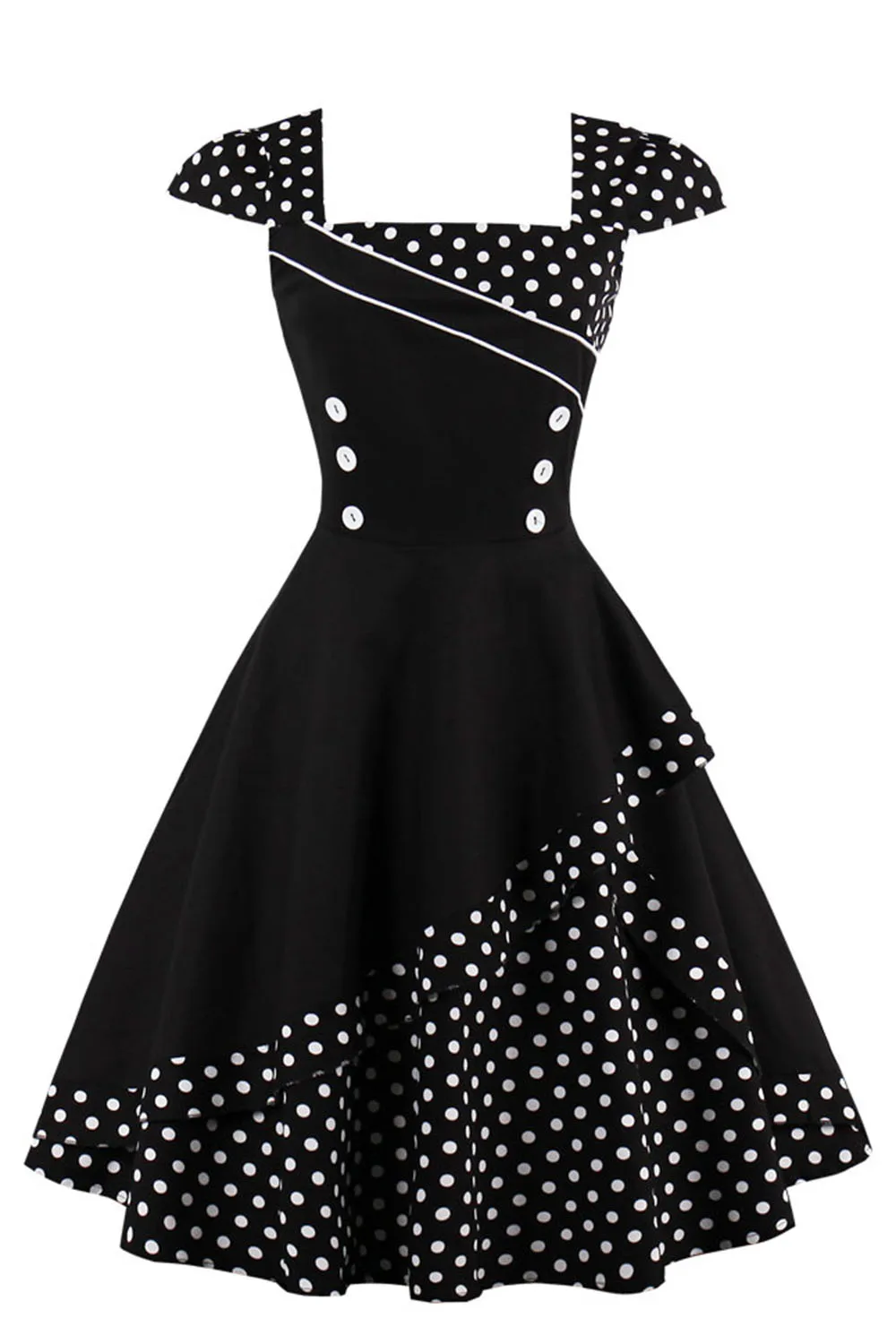 MisShow женское платье в крапинку Винтажные платья в стиле рокабилли Черные платья с пуговицами в 50 60 годы Плюс размеры S-4XL Платья для вечеринок