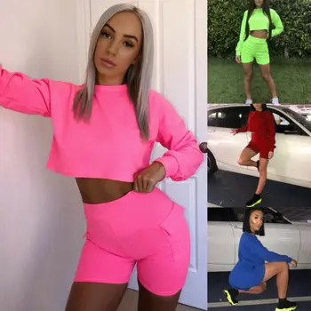 

2019 Spring Summer Tracksuits women Suits Sets Fashion Solid Women Costume Sports 2-pieces (t-shirts+Shorts) Suit Set Female
