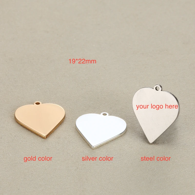 50pcs 19*22mm High Quality Stainless Steel Custom Charm Metal Charms Heart Shape Engrave
