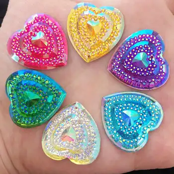 

DIY 12PCS 25mm AB Resin Heart Flatback Rhinestone Craft Wedding 2 Hole Buttons K41A*2