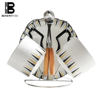 

250ml European Style Ceramic Porcelain Latte Coffee Cup Saucer Shelf Spoon Office Master Black Tea Water Milk Mug Drinkware