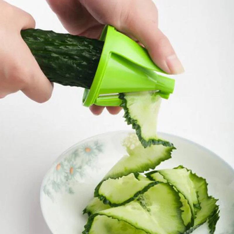 Кухня гаджеты Овощной Спираль Тесак Пластик 2-нож Овощной Spiralizer для Морковь Огурец картофель терка