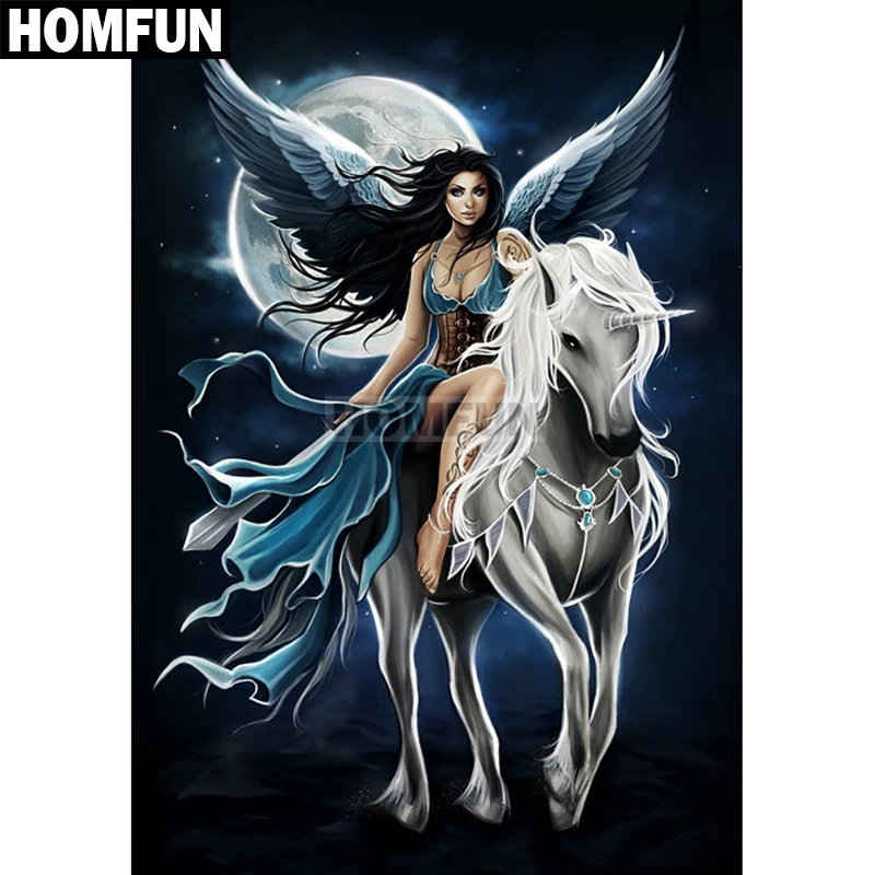 

HOMFUN Full Square/Round Drill 5D DIY Diamond Painting "Angel & Unicorn" 3D Embroidery Cross Stitch 5D Home Decor A01028