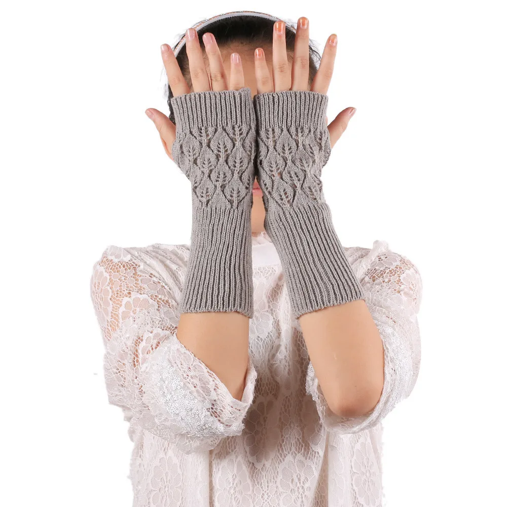 Женские перчатки с открытыми пальцами зимняя Осенняя вязаная без пальцев перчатки с вырезами на запястье варежки# BF