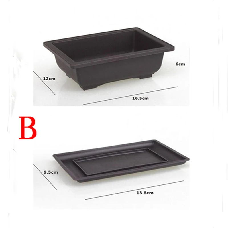Flower Pot + Tray Balcony Square Flower Bonsai Bowl Nursery Basin pots Planter Imitation Plastic Rectangle Pots