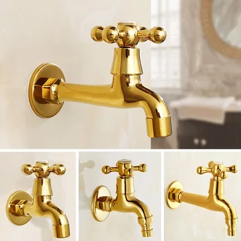 Golden Luxury Wall Mount Decorative Outdoor Garden Faucet Washing Machine Faucet Bathroom Mop Faucet Bibcock Tap KD062 bibcock faucet for outdoor garden brass antique bronze washing machine faucet wall mounted bathroom tap toilet cold bibcock