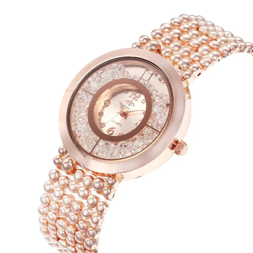 

Sanwood Luxury Quicksand Rhinestone Round Dial Analog Women Quartz Bracelet Wrist Watch