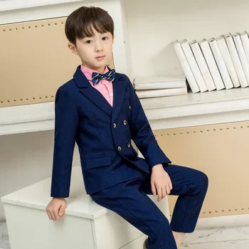 

4 Parts New Fashion Double Breasted Blazer Elastic Pants Shirt Tie Clthing Suits For Boys Formal Child Suit For Party