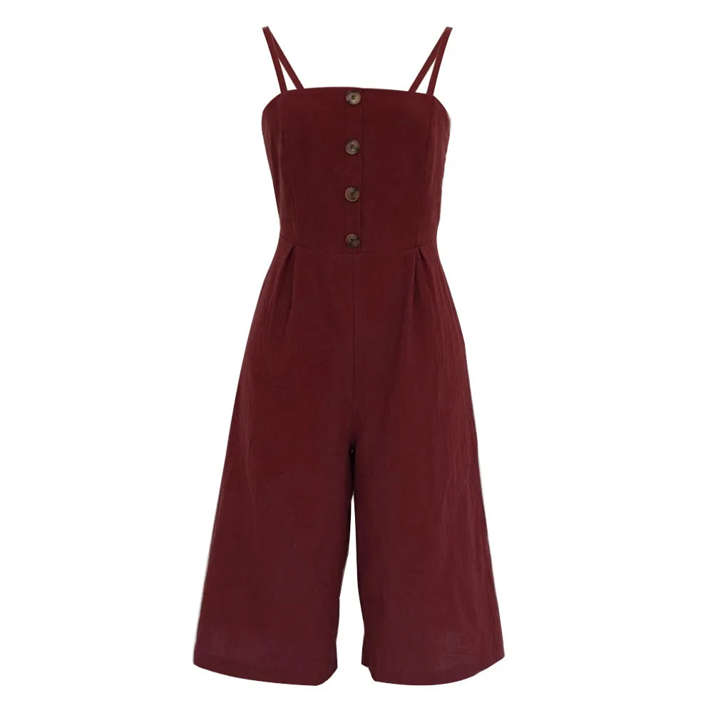 Womens Daily Summer soft and comfortable Strappy Soild Button Long Trouser Playsuits Jumpsuit Rompers L50/0116