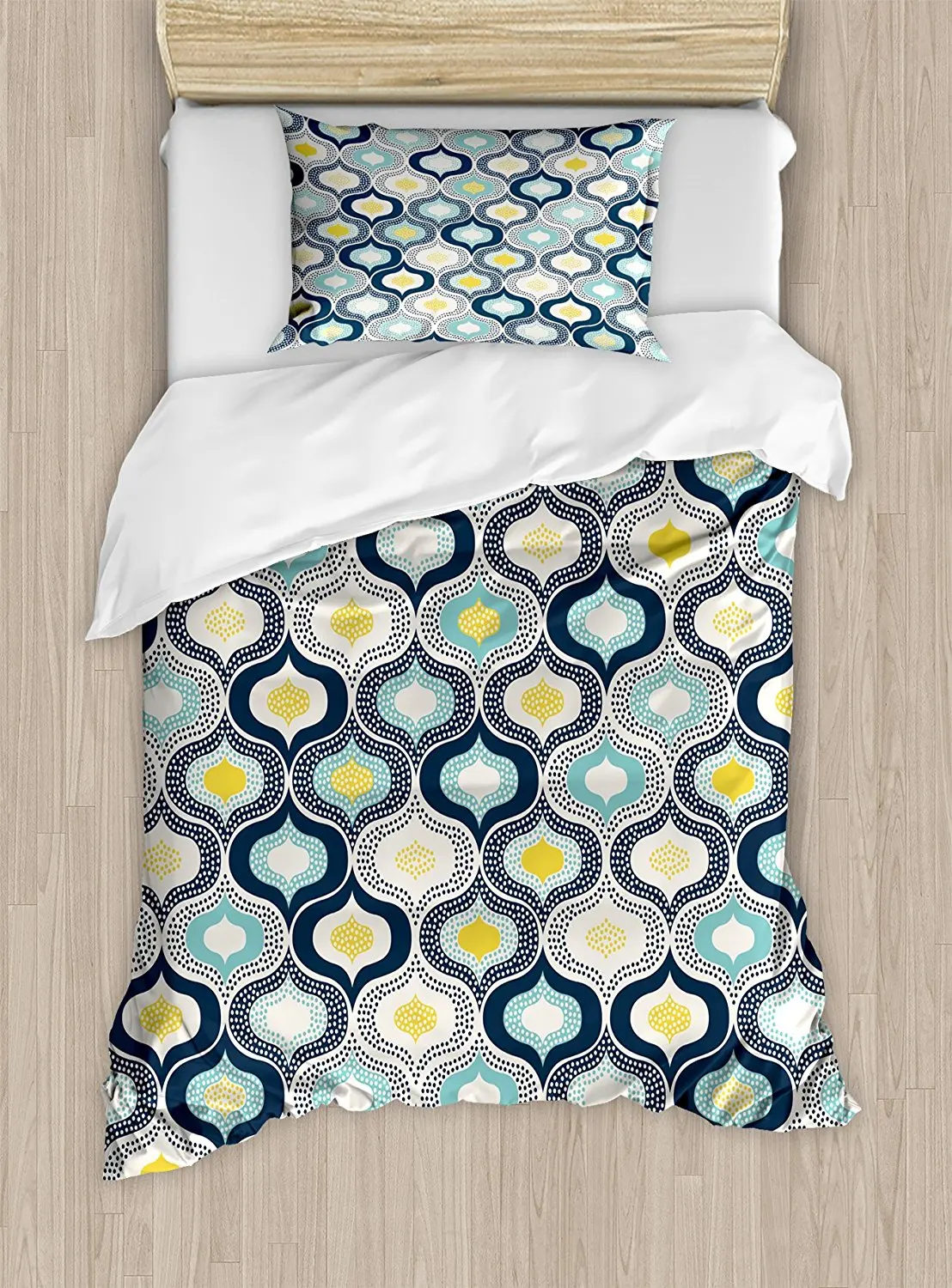 

Modern Duvet Cover Set Geometric Morrocan Mediterrain Style Dots with Ornamental Details Image Print Decorative 4pcs Bedding Set