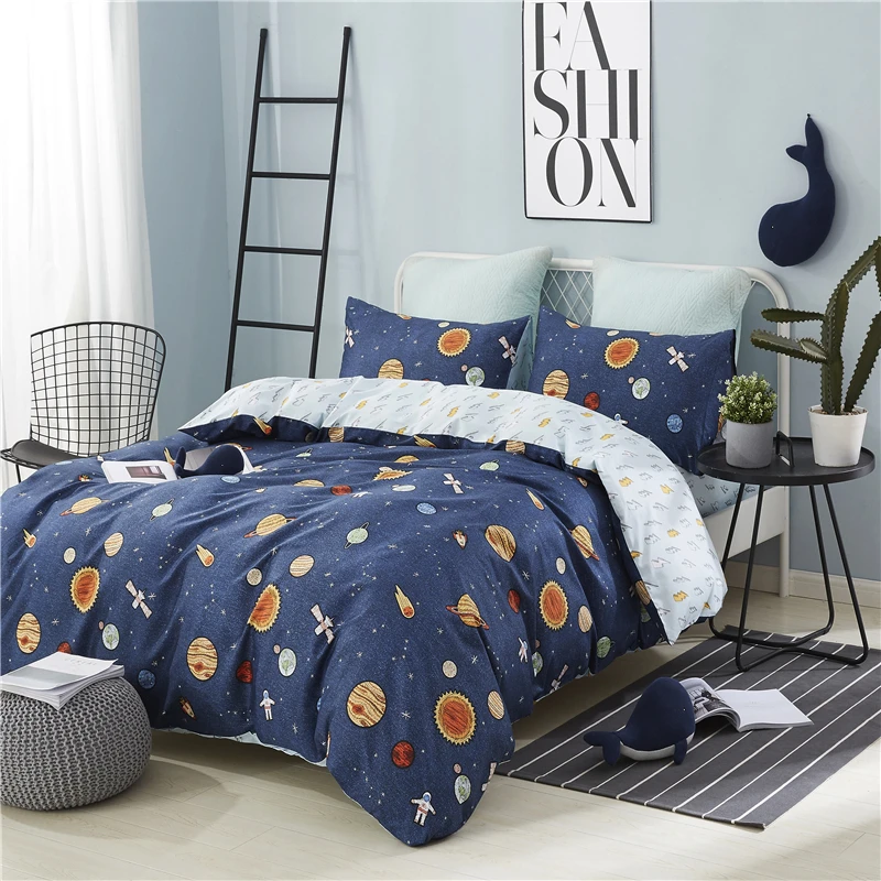 

3pc Reactive Dyes Bedding Set Cartoon Pattern Duvet Cover Set Cotton Quilt Cover Flat Sheet Pillowcase Small Size Bedsheet Set