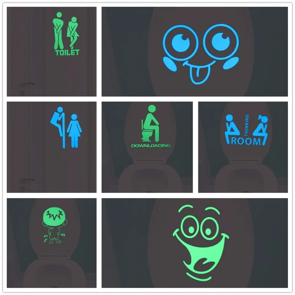 Funny Smile Bathroom Wall Stickers Glow in the Dark Toilet Sticker Home Decor Waterproof Wall Decals WC Door Decorative Poster Funny Smile Bathroom Wall Stickers Glow in the Dark Toilet Sticker Home Decor Waterproof Wall Decals WC Door Decorative Poster