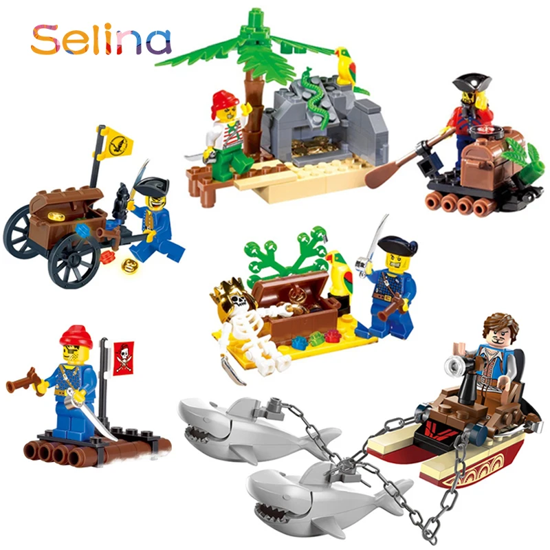 

Pirates of Caribbean Pirate Ship Shark Boat Skull Island Adventure Treasure Box Car Building Blocks Kit Toy LegoINGlys Figures