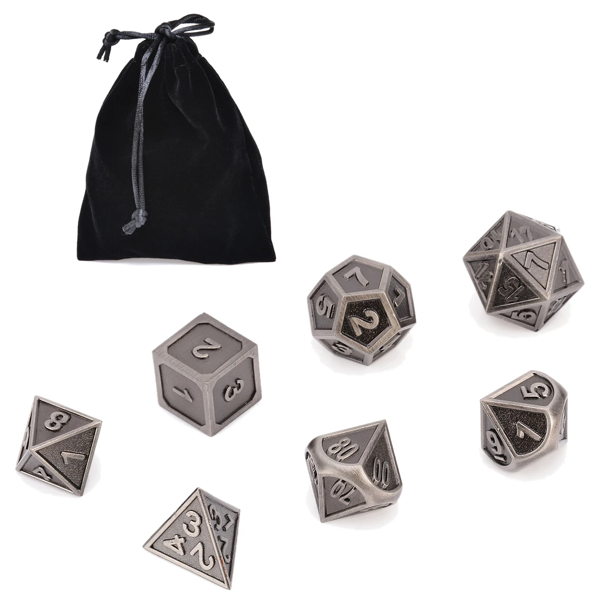 

7Pcs/set Embossed Heavy Metal Polyhedral Dice Dungeons & Dragons Board Games Dice Party Family Outdoor Dices Set with Bag