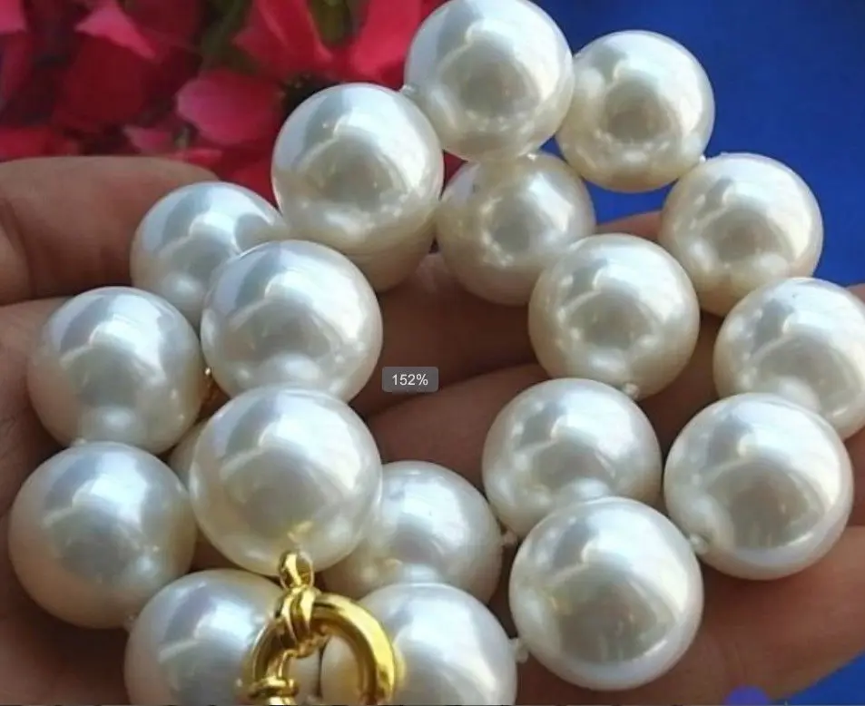 

Free Shipping Huge 20mm White South Sea Shell Pearl Necklace 18'' AAA