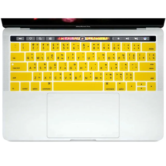 Таиланд Тайский язык клавиатура кожаный силикон чехол протектор для Macbook Pro 13 15 с сенсорной панелью модель A1706 A1707 - Цвет: Yellow