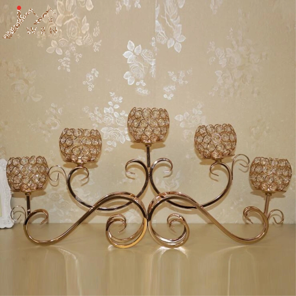 

IMUWEN Top Rated 5 HeadS Metal Crystal Candle Holder Party Event Decor Candelabras Shiny Gold Wedding Decoration Candlesticks