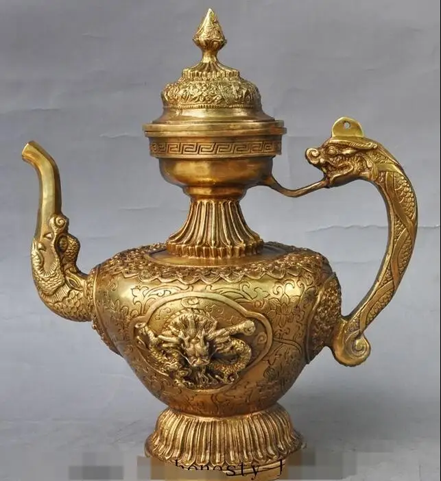 chinese tibet brass copper dragon beast flower statue Wine Tea Pot Flagon Teapot chinese tibet brass copper dragon beast flower statue Wine Tea Pot Flagon Teapot